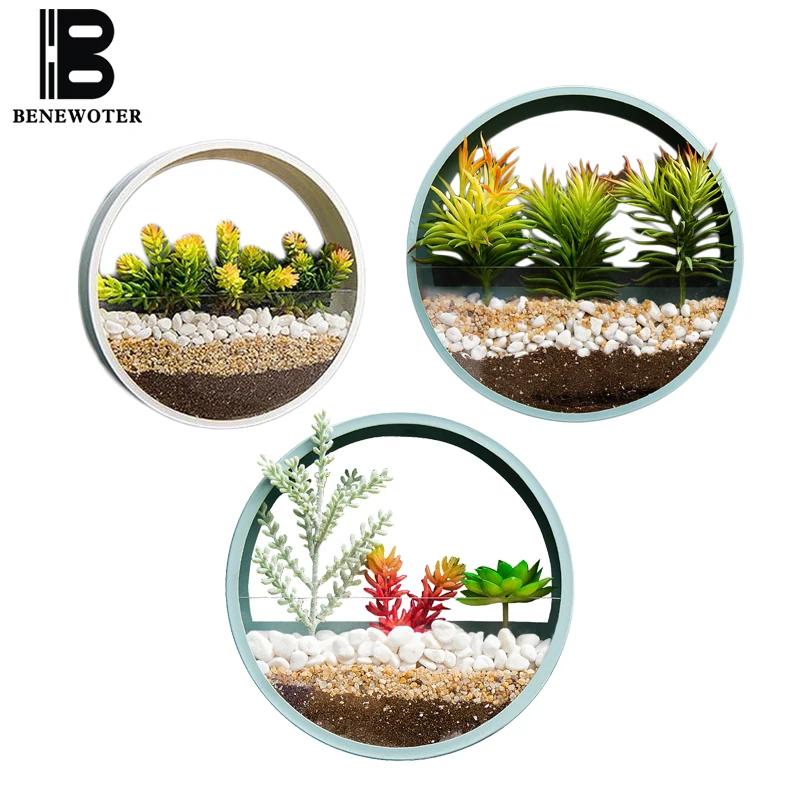 

Brief Wall Vase Iron Art Solid Color Bonsai for Home Decoration Crafts / Succulent Flower Plant Stone Holder Hanging Vase Basket