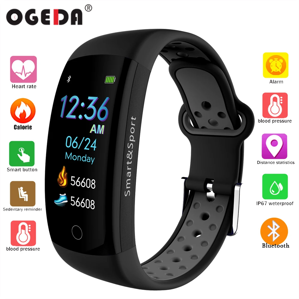 OGEDA Fitness Luxury Smart Watch IP68 Waterproof Sport for Android / IOS heart rate monitor Blood pressure Pedometer smart watch