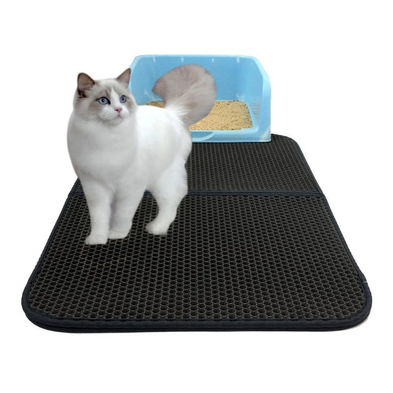 Cat Litter Mat EVA Double-Layer Foldable Cat Litter Trapper Mats with Waterproof Bottom Layer Black Cat Bed Feeding Mats