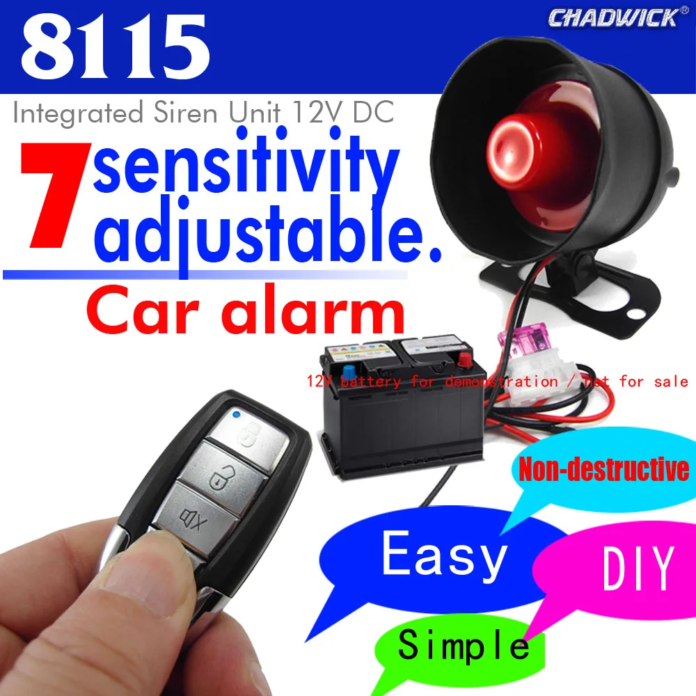 

Universal 1-Way Car Alarm Vehicle System Protection Security Sound aloud Siren Burglar Vibration alarm CHADWICK 8115 accessories