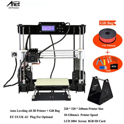 Прямая с фабрики Anet A8 A6 E10 E12 обновление Prusa I3 автоматическое выравнивание 3d принтер ЖК-экран DIY 3 D принтер с бесплатной нитью - Цвет: A8L-1KG-Filament