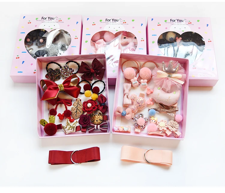 

18 Pcs/Box Children Cute Hair Accessories Set Baby Fabric Bow Flower Hairpins Barrettes Hair clips Girls Headdress Gift