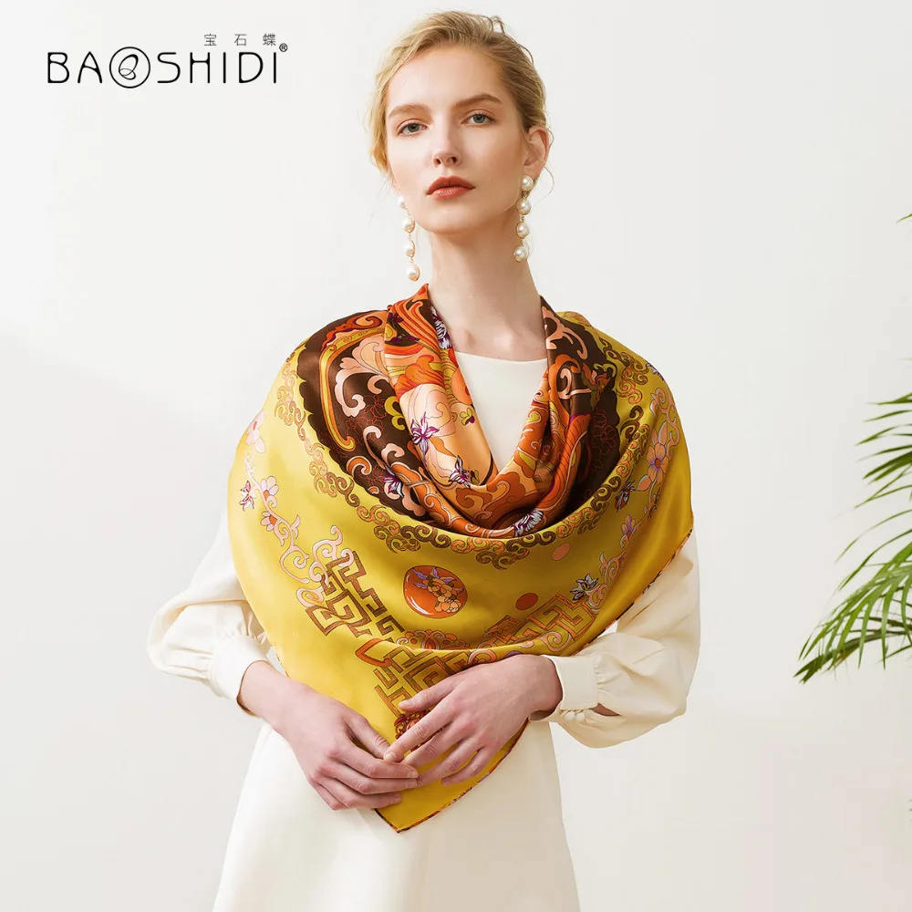 [BAOSHIDI] 2018 Новое поступление 16 момме 100% Шелковый атласный шарф модные квадратные