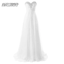 ANGELSBRIDEP новое длинное шифоновое белое Свадебные платья цвета слоновой кости милое пляжное платье с коротким Шлейфом Кружевное Свадебное платье