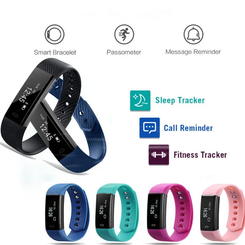 ID115 Smart Bracelet Fitness Tracker Step Counter Activity Monitor Band