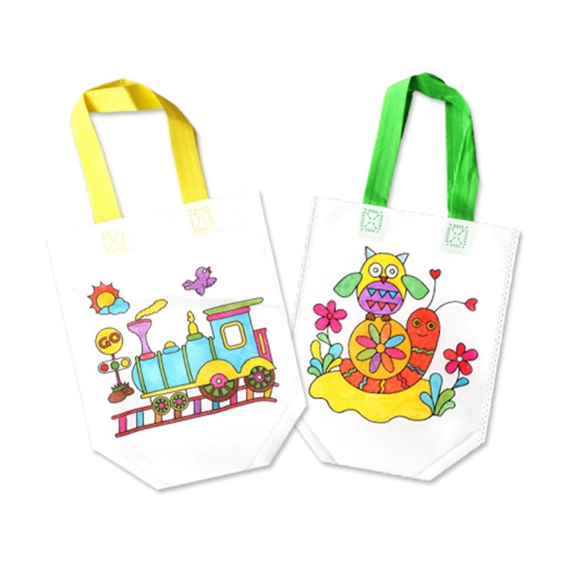 

1 Pcs Children DIY Environmental Protection Graffiti Bag Kindergarten Hand Painting Bag Nonwoven Fabric Stationery Set