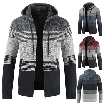 

Slim Striped Tops Sweater Blouse Men's Casual Autumn Winter Zipper Fleece Hoodie Outwear Coat #0912 A#733