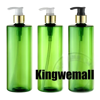 

500ml(300pc/lot) empty cosmetic refillable plastic PET bottles for body cream , round green gold lotion pump bottle