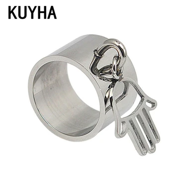 

Fashion Hollow Hand Pendant Ring 316L Stainless Steel Ring with Hand Charms Engravable Laser Ring