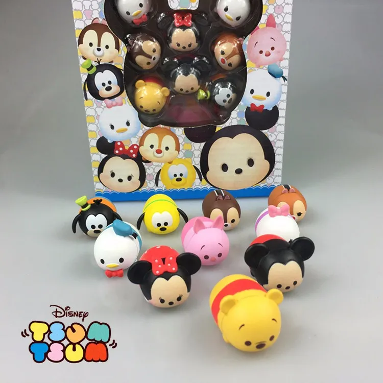 Disney Tsum 10 unids/lote 3,8 cm con caja Mini Donald Mickey Winnie juguetes Tsum para Navidad regalo de los niños Juguetes