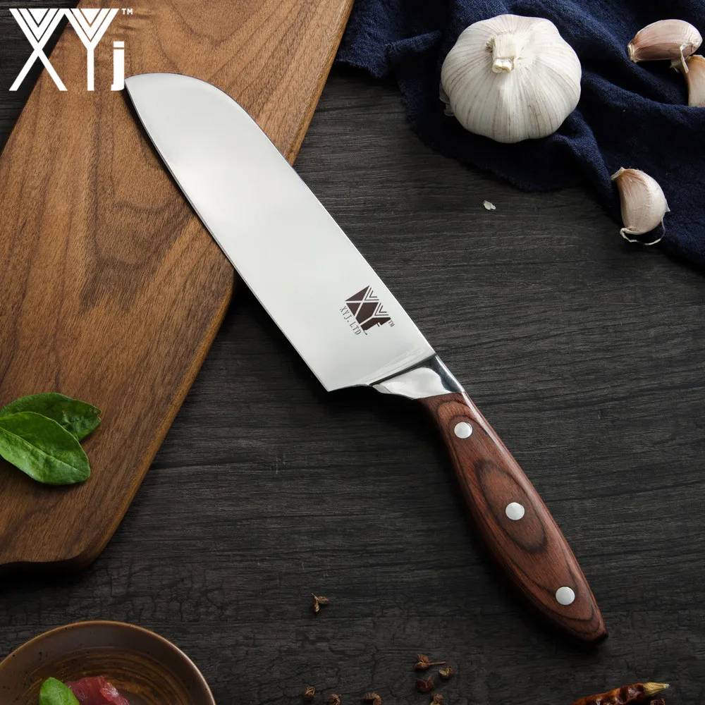XYj немецкие ножи из нержавеющей стали 440A острое лезвие Кливер высокое качество цвет деревянной ручкой шеф-повара Santoku утилита набор для приготовления пищи