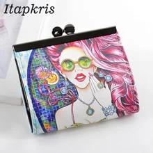 Новинка года, женский кожаный мини-кошелек для монет, кошелек, горячая застежка, мультяшный граффити, доллар, кошелек для денег, женский квадратный милый кошелек для монет для девочек