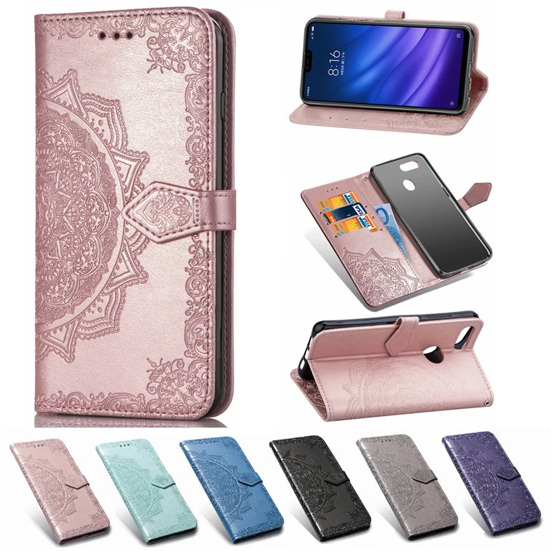 

WeeYRN Vintage 3D Embossed Mandala Flower Leather Case Xiaomi mi 8 Lite Luxury Wallet Flip Full Cover Xiaomi mi8 lite mi 8 lite