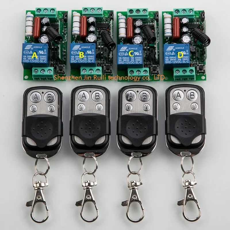 AC 220V Wireless Remote Control Switch 4 Receiver 4 Transmitter