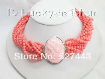 

Prett Lovely Women's Wedding Wholesale >>AAA 10Stds 100% natural pink coral necklace cameo clasp Factory wholesale price