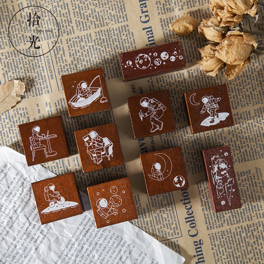 

Vintage Cosmic Astronaut Galaxy Nebula Moon planet wood stamp DIY wooden rubber stamps for scrapbooking stationery standard stam