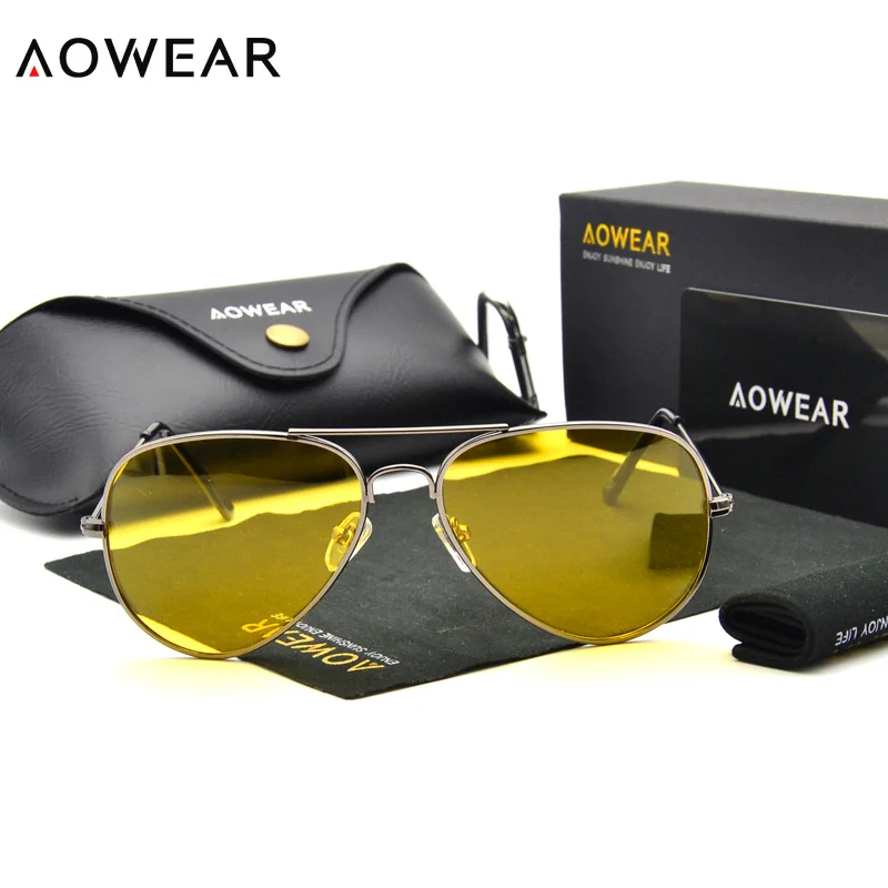 AOWEAR, классические, 3025, очки ночного видения, женские, поляризационные, желтые линзы, солнцезащитные очки для мужчин, очки для ночного видения, очки для вождения, с коробкой