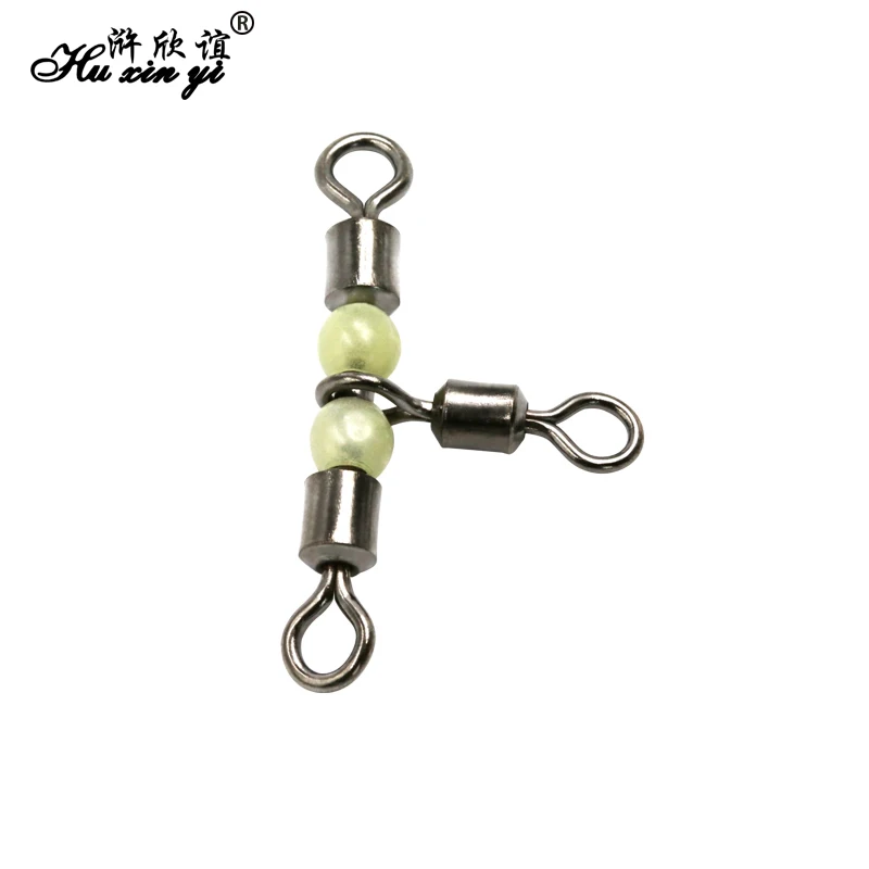 

HXY PCS(25 10) SIZE(2/0*1/0 3*4) 3 way Fishing swivels luminous cross-line rolling swivel with pearl beads fishhooks accessories