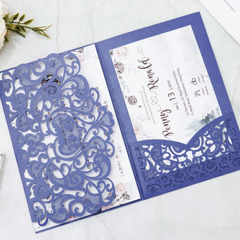  100set lot Printing Laser Cutting Invite card Anniversary Graduation Birthday Party invitation wedd - 32992261649
