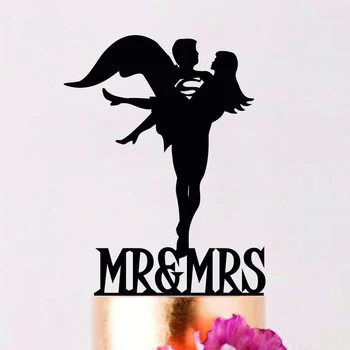 

Super Hero Wedding Cake Topper, Bride and Superman Groom Silhouette Cake Topper, Mr and Mrs Cake Topper Decor Supplies