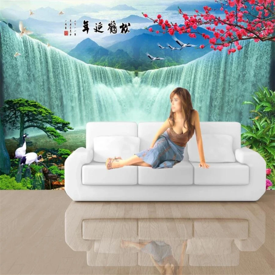 beibehang papel de parede Custom wallpaper 3d mural Chinese style waterfall TV wall painting living room bedroom 3d wallpaper
