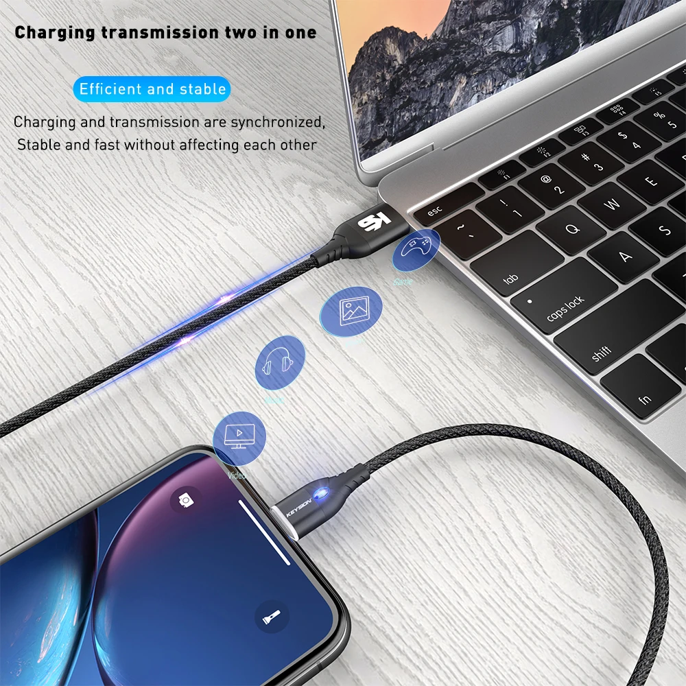 Магнитный кабель KEYSION Micro USB Type C для iPhone Lightning 1 м 3 А быстрой зарядки магнитное