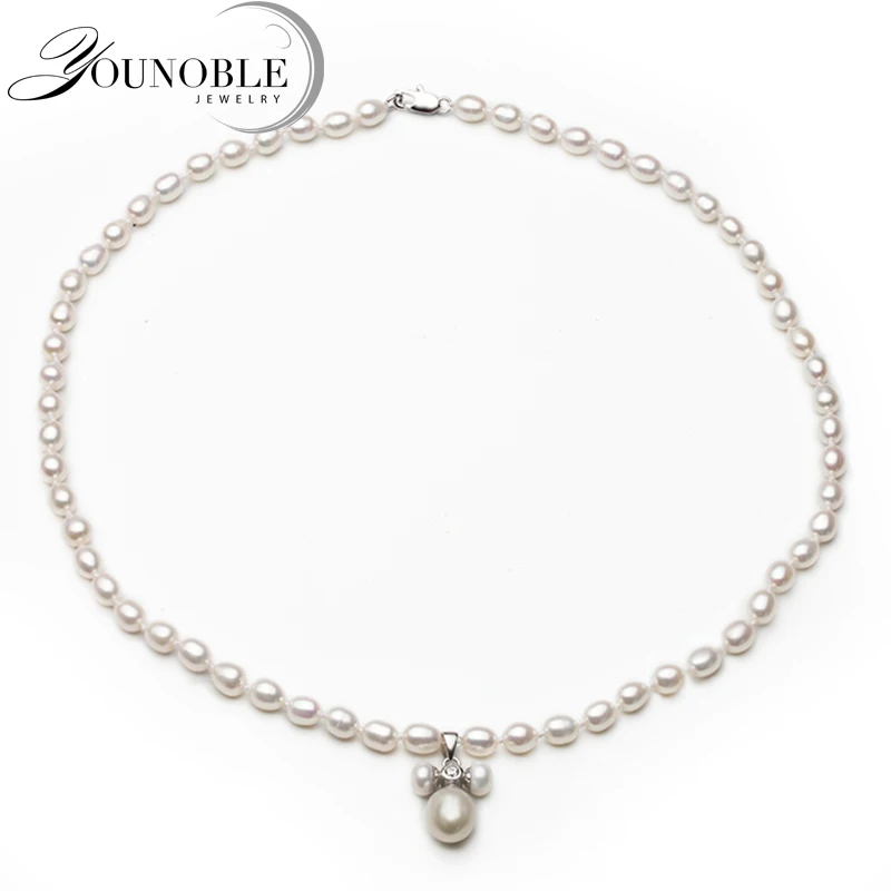 

100% Real Natural Freshwater Pearl Necklace Women,Wedding Bridal Choker Pendant Necklace Mom Birthday Gift