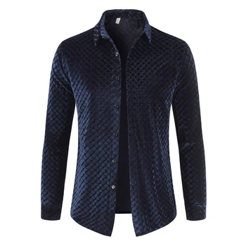 

2019 Soft comfortable Casual Business Velvet Plaid Shirts Male Spring Autumn New Men's Shirt Long Sleeve Slim Fit Tops coat 3XL