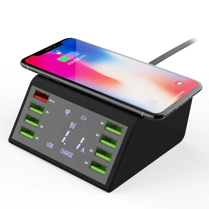 Tongdaytech Qi Беспроводное зарядное устройство для Iphone X 8 Plus Мульти 8 портов Lcd USB быстрая зарядка 3,0 быстрое зарядное устройство для samsung S10 S9 S8