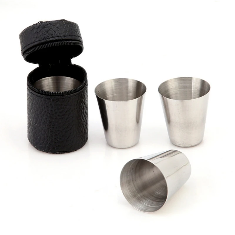 New Household Small Stainless Steel Wine Glass Set With 4 Cup Sleeve Party Supplies 4PCS 30ML