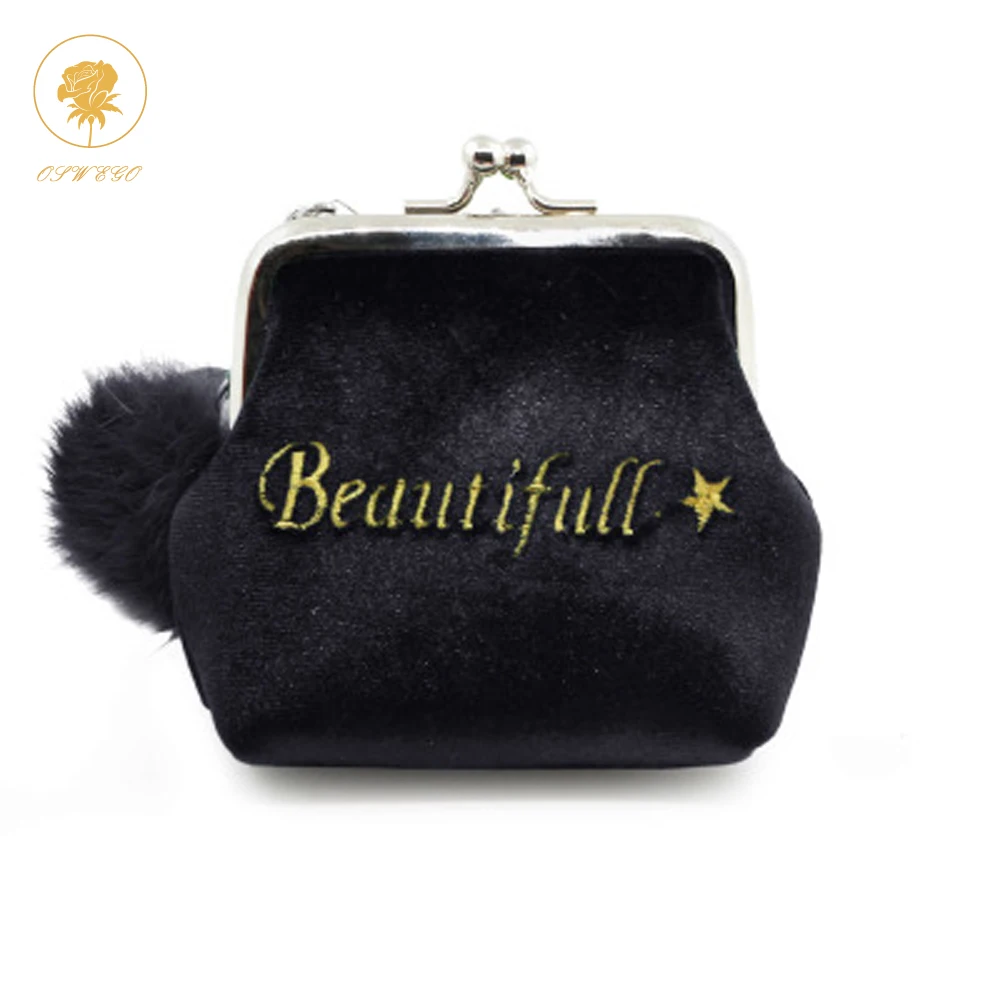 OSWEGO Fur Purse Mini Coin Purses Letter Velvet Wallets Kiss Clasp Lock Design Small Women ...