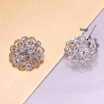 

(M1004) 25mm diameter rhinestone metal button with loop,
