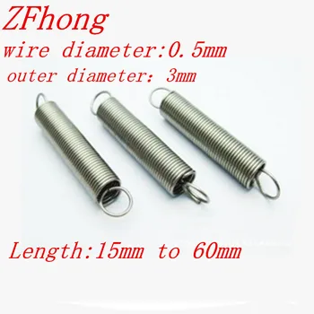 

20PCS 0.5 x 3mm 0.5mm stainless steel Tension spring with a hook extension spring length 15mm to 60mm