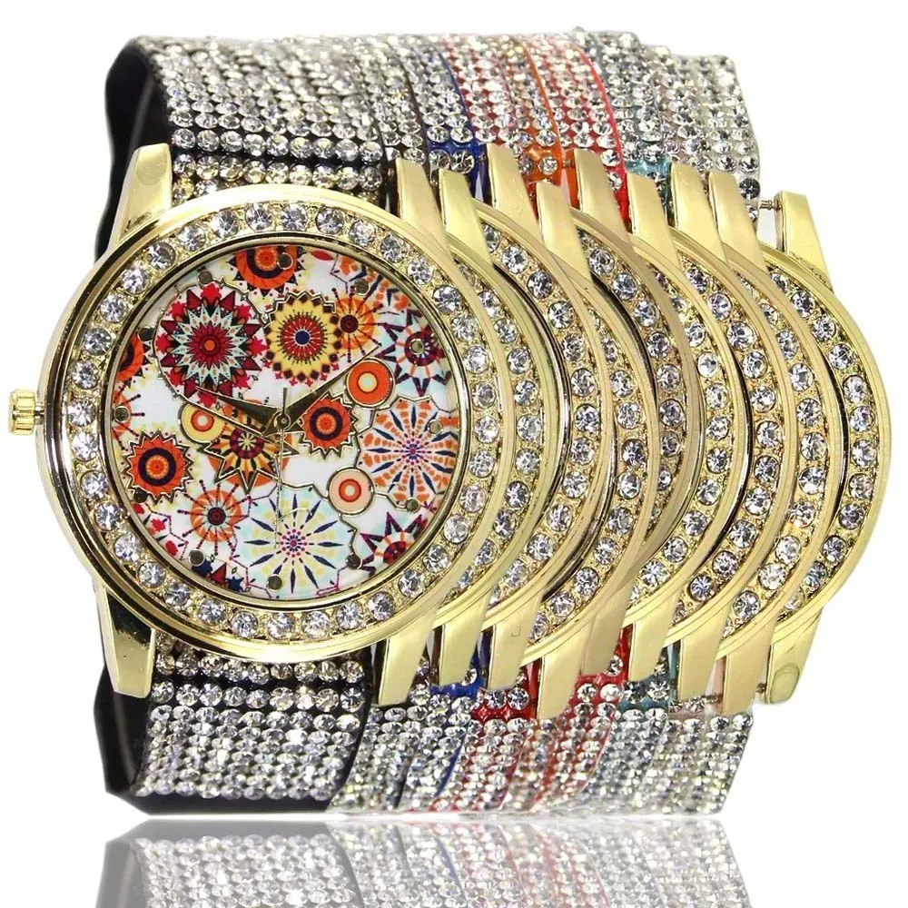 

2017 Hot Sale Watch Women Luxury Brand New Geneva Ladies Quartz-Watch Gifts For Girl Full Cloth Leather Rhinestone wrist watches