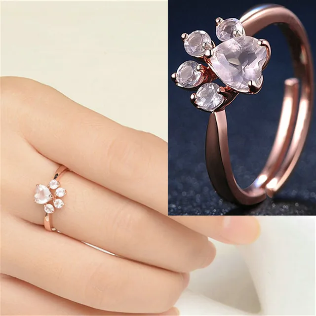 Bear Paw Cat Claw Opening Adjustable Ring Rose Gold Dog Paw Rings for Women Roma Bear Paw Cat Claw Opening Adjustable Ring Rose Gold Dog Paw Rings for Women Roma