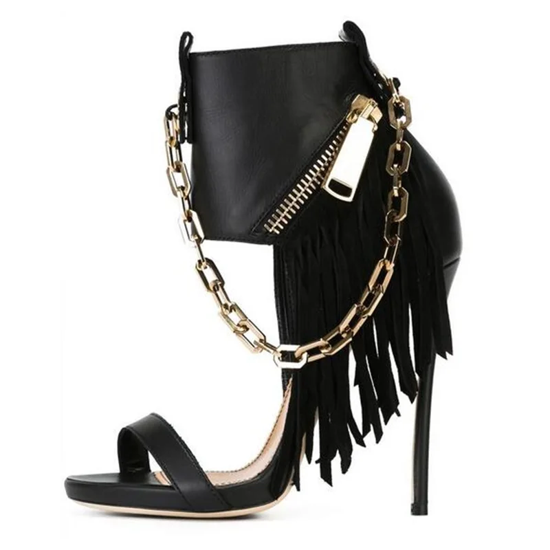 

Prisoner Chain Women Sandal Boots Summer Gladiator High Heel Sandal One Strap Thin Heels Shoes Wild Style Cutouts Boots Real Pic