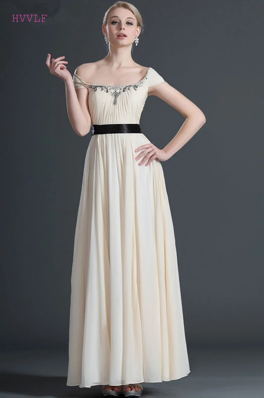 Free-Shipping-Elegant-Cap-Sleeves-Beaded-Neckline-Black-Sash-Chiffon-Evening-Dress