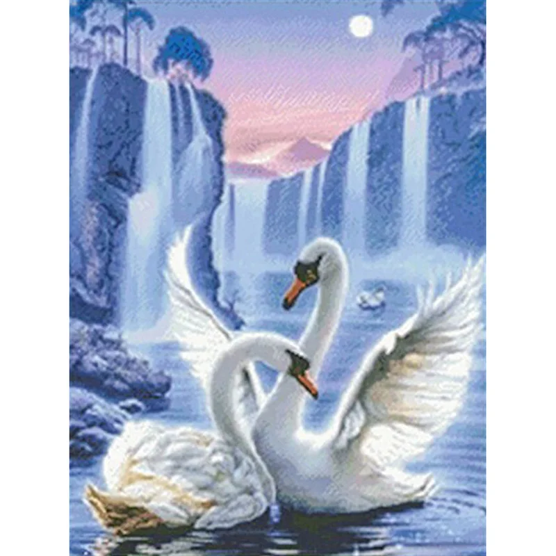 

Fashion 5D Home Decor Diamond Painting Waterfall Swans Cross Ctitch Kit Wall Sticker Mosaic Diamond Embroidery Painting KBL