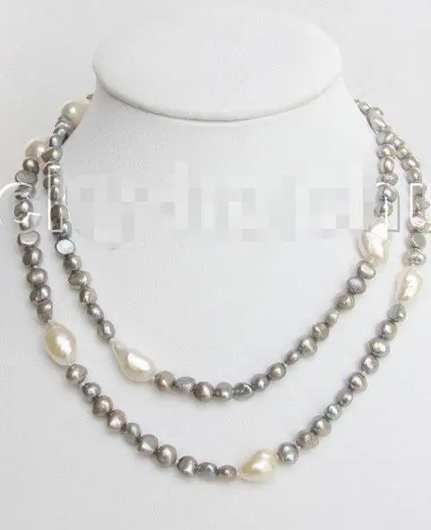 

Free Shipping >>>Baroque 34" 8mm gray white freshwater pearls necklace j11450