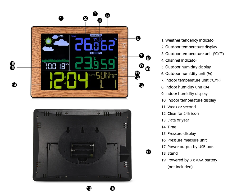 TS - 8210 Barometer Indoor Outdoor Temperature Humidity Digital Alarm Clock