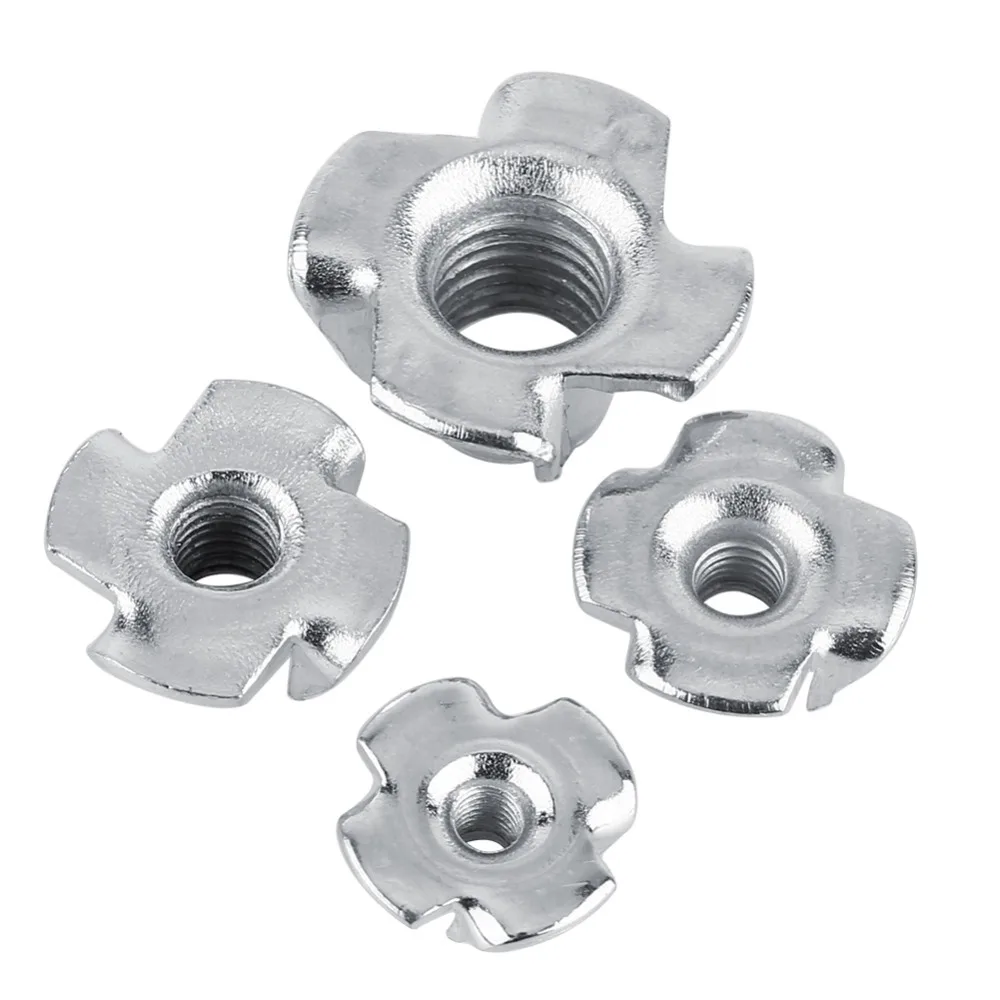 

Zinc Plated Carbon Steel T-Nut Four-Pronged Tee Nuts Set For Woodworking Furniture Screws Tools Accessory