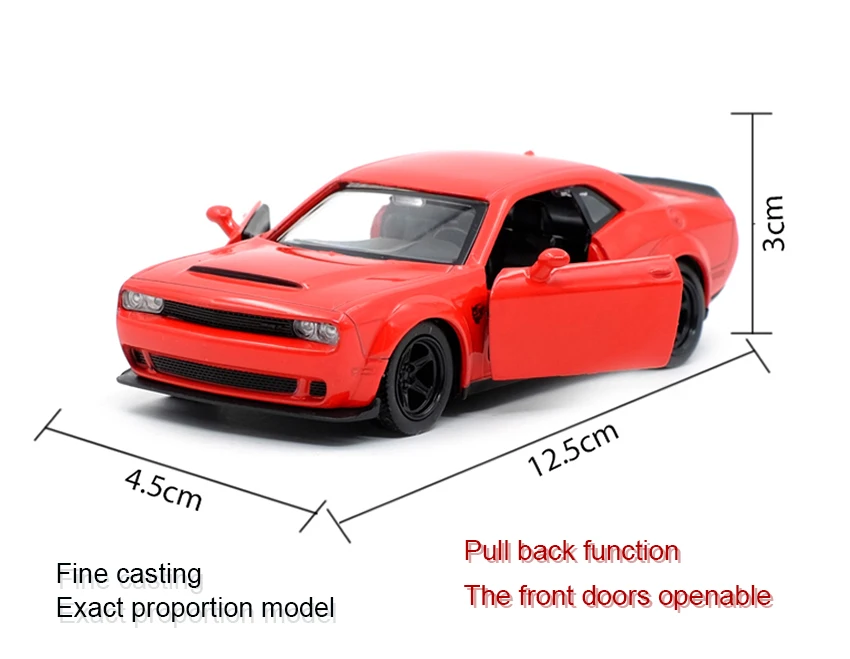1:36 Dodge Challenger Srt Demon Sports Car Alloy Diecast Car Model Toy With Pull Back For Children Gifts Toy Collection