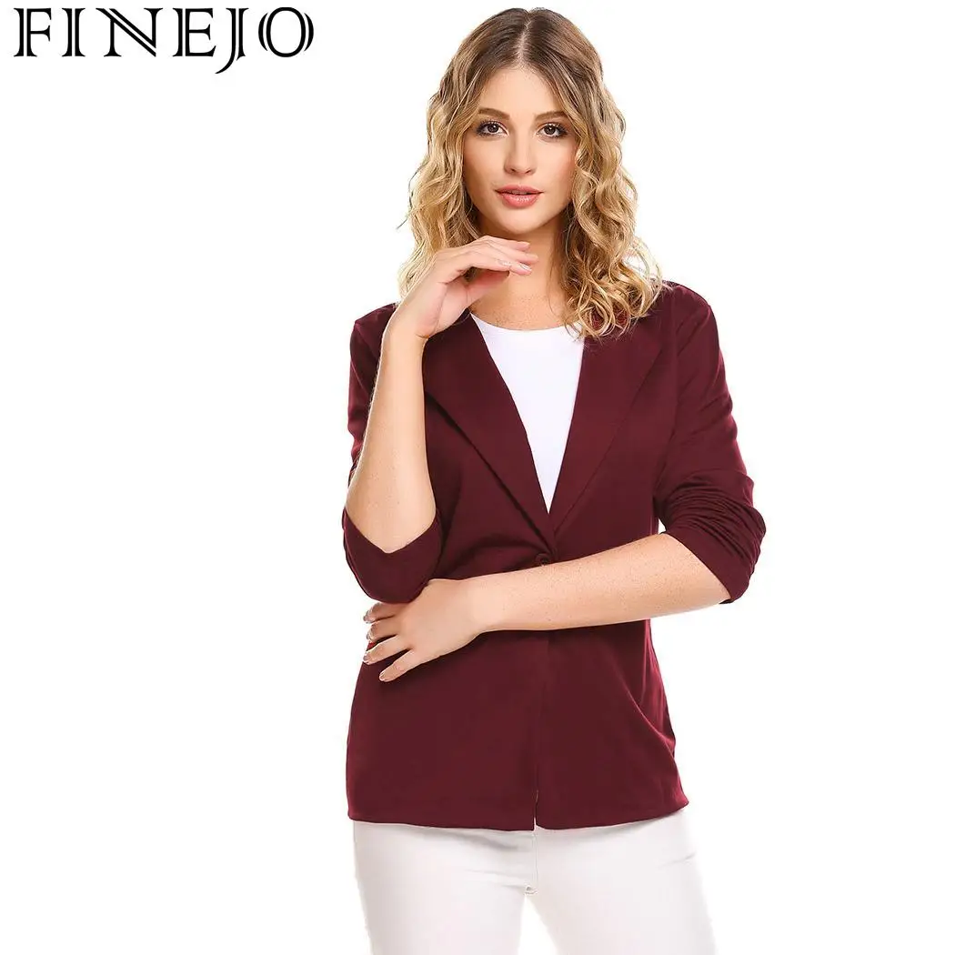 Koop FINEJO Blazer Vrouwen Herfst Lange Mouw Notch Revers vrouwen Solid One Button Slim Fit Casual Kantoor Nieuwe Mode Slanke fit Trui