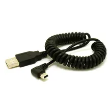 1 шт. USB 2,0 мужчина к мини USB 5 Pin Прямоугольный 90 градусов спиральный Кабельный трос адаптера 5ft для mp3-плееров цифровые камеры