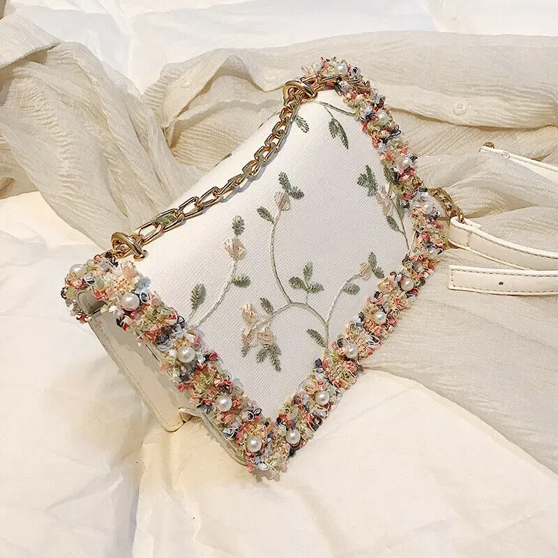 

2019 Newest Style Flowers Women Handbag High Quality PU Bag Square Leather Girl Sweet Flower Shoulder Messenger Bag