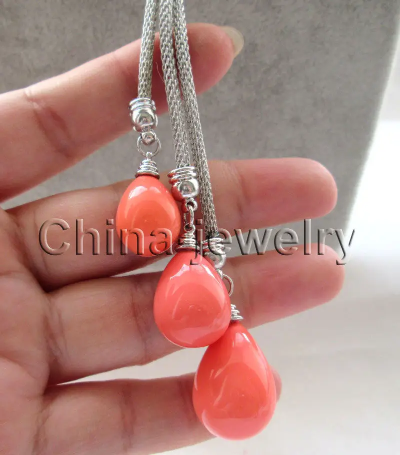 

Beautiful 24" 3bead 15-18-20mm pink coral color drip sea shell pearl necklace^^^@^Noble style Natural Fine jewe SHIPPING (C0309)