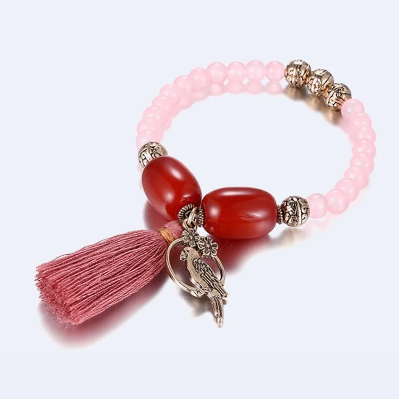 Fashion Bohemia Tassel Charms Strand Bracelets & Bangles for Women Crystal Semi Precious Stone