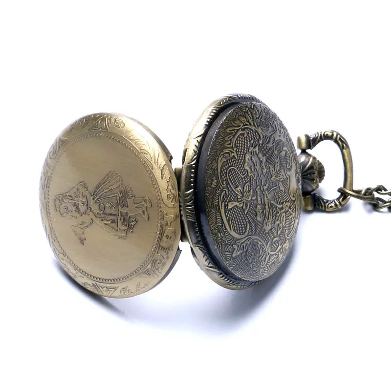 Бронзовая подвеска кварц Алиса в стране чудес карманные часы Сеть Цепочки и ожерелья Для женщин мужские подарки