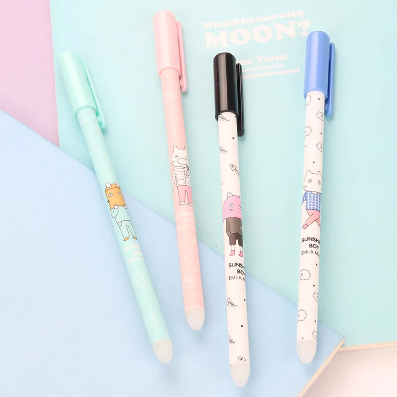 

4 Pc Super Kawaii Cat Gel Pen Magic Zero 0.38 MM Writing Signing Wiping Pens Student Stationery School Office Supply