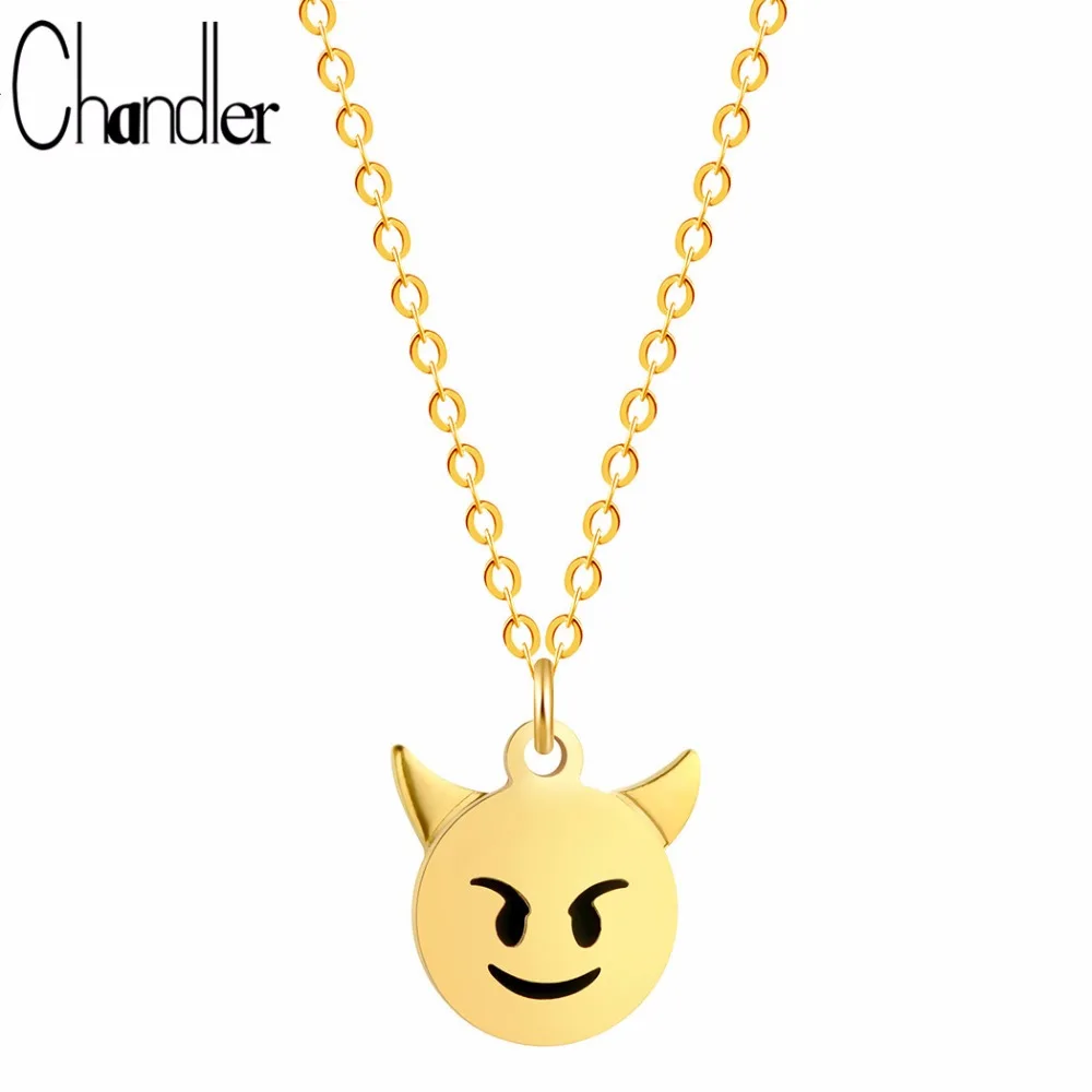 

Chandler Gold Color Silver Plated Round Angry Emoji Charm Necklaces Chain Link Clavicle Collars For Girls Daughter Birthday Gift